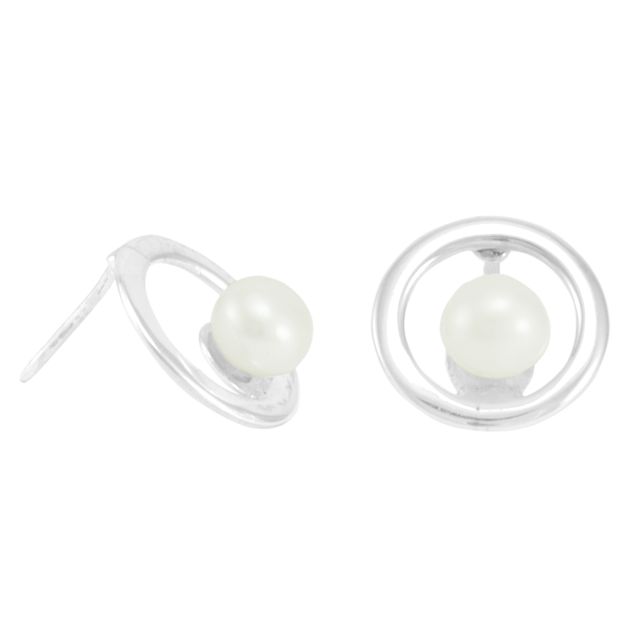 Silver Stud earrings "Perla columpiando" pearl circle 