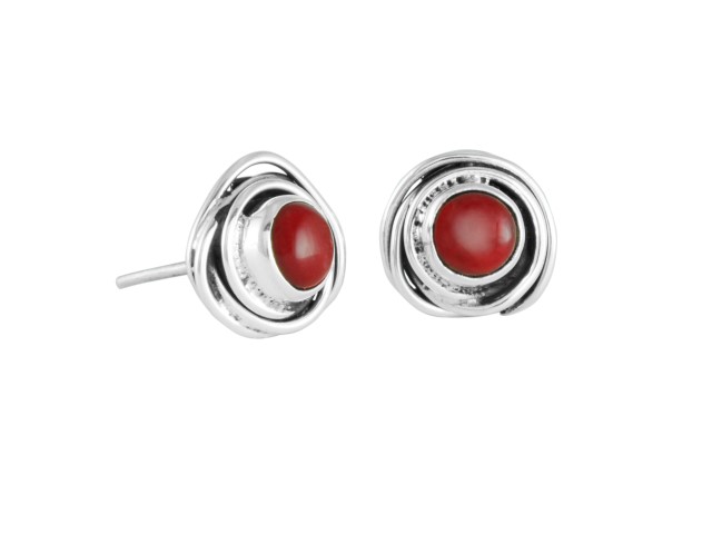 Silver Stud earrings "Nido" Coral coral nest red 